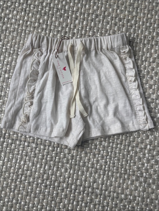 Pink Chicken Other - Pink Chicken Cream Drawstring Ruffle Cotton Shorts